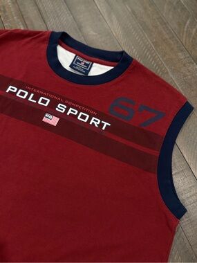 Polo by Ralph Lauren Red Tank with Navy Trim and 'Polo Sport' Graphic